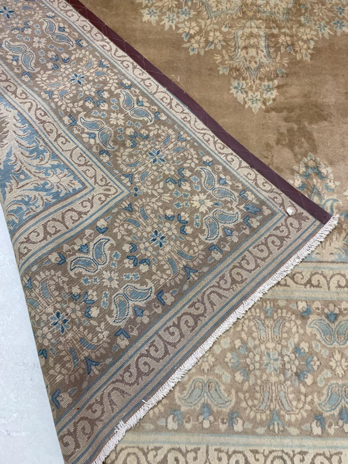 Oriental Hand-Knotted Wool Area Rug Turkish Oushak Ivory/Blue/Beige 9'7" x 12'7" gallery