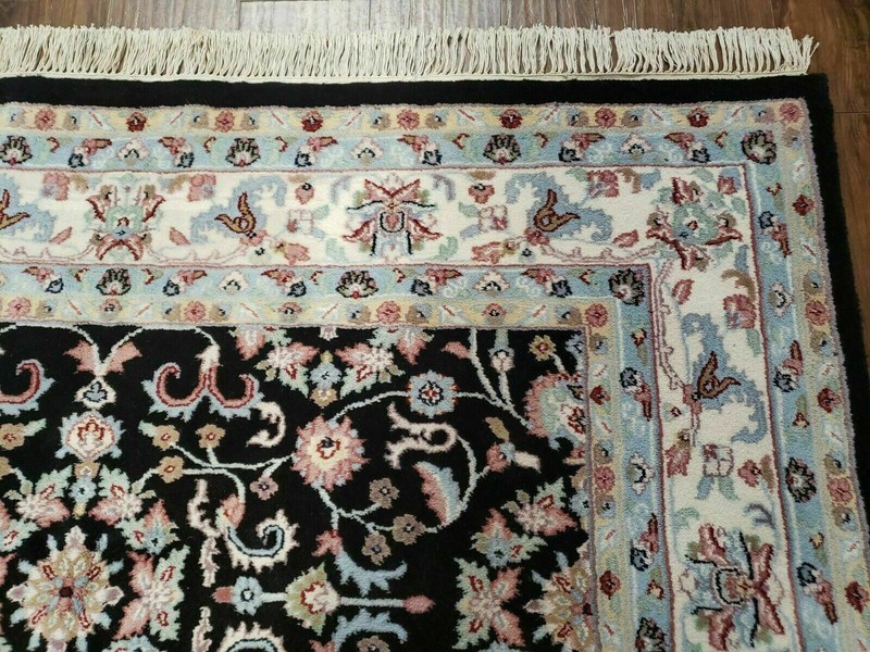 6' X 9' Handmade Indian Agra Wool Rug Carpet Vegetable Dyes Black gallery