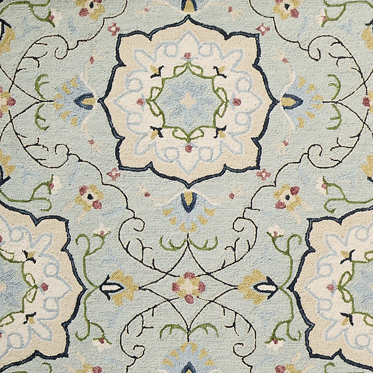 Mint green rug hand tufted Loop weave wool rug oriental style rug bold motif rug gallery