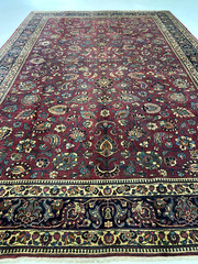 Antique Oriental Hand-Knotted Wool Area Rug Maroon/Navy Blue/Beige 10’4″ x 15’10