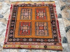 Small Vintage Turkish Rug | Hand-Knotted Wool Tribal Geometric Accent Kilim 3×3