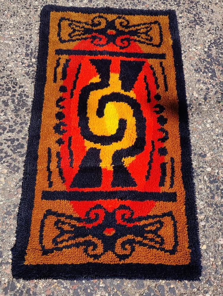 Vintage Rya Shag Rug 55” x 28” MCM Abstract Mid Century Danish Swedish Modern