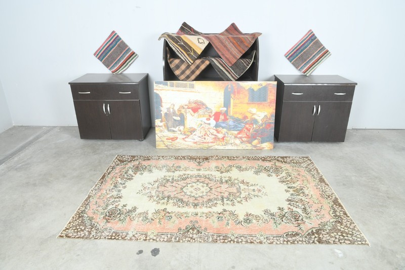 4x7 Turkish Antique Area Rug Anatolian Hand-Knotted Vintage Oushak Carpet,1457 gallery