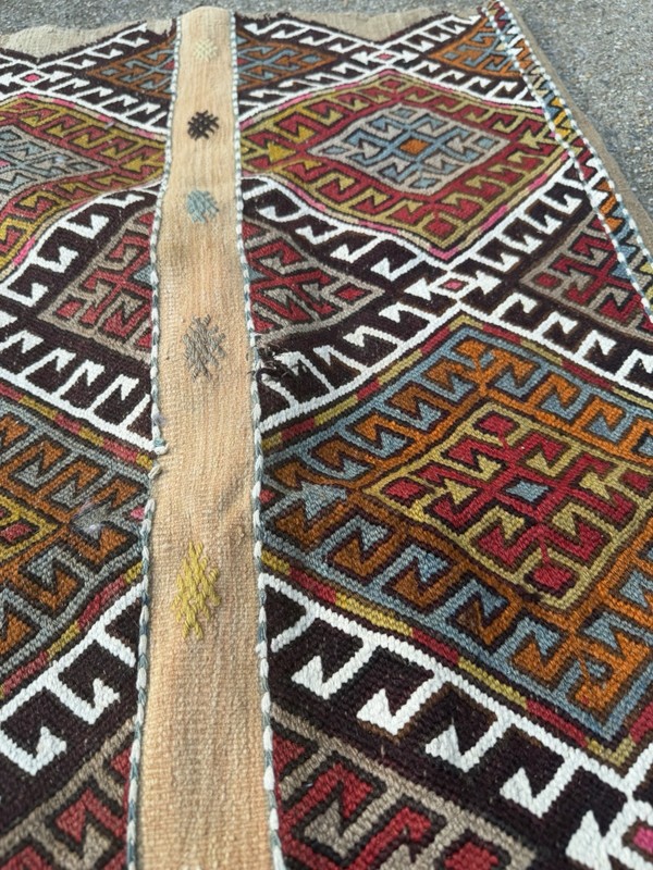 Antique Turkman Rug Kilim Soumac Bag 27” x 47" Caucasian oriental Flatweave gallery