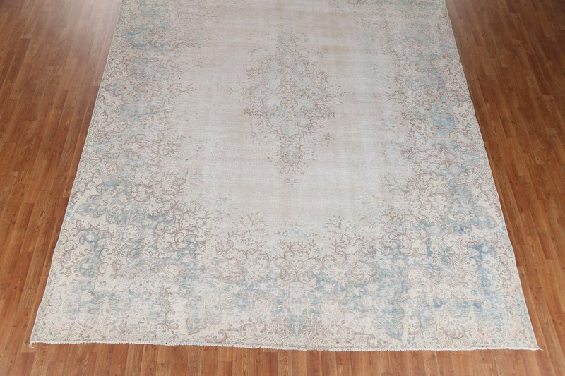 Antique Kirman Distressed Evenly Low Pile Area Rug 10x13 Hand-knotted Muted Wool gallery