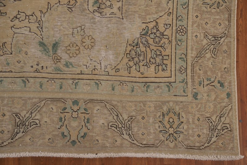 Vintage Muted Gold Tebriz Traditional Living Room Rug 9x12 Hand-made Wool Carpet gallery