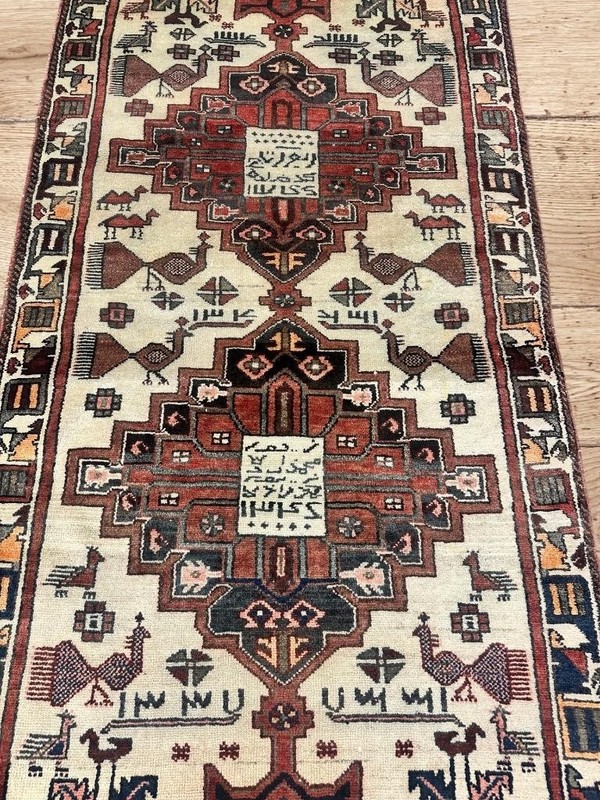 RARE Signed Dated Vintage Handmade Oriental Wool Runner Rug 3'6 x 9'2 Pictorial gallery