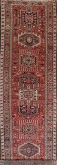 Red Geometric 14 ft Runner Rug 4×14 Wool Hand-made Long Hallway Vintage Carpet