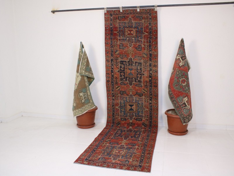 3x10 Red Wool Runner Rug, Hallway Oriental Rug, Neutral Wool Rug, 2.6x9.8 Ft gallery