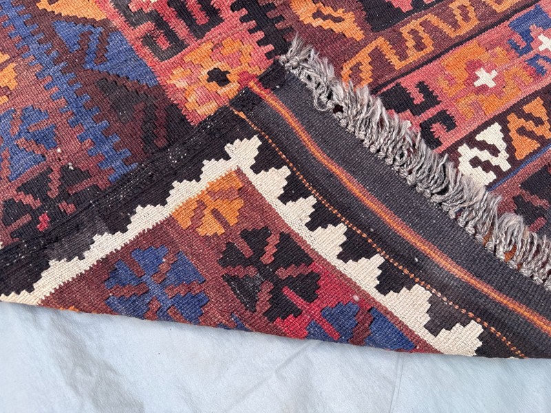 Rust Navy Faded Kilim Rug 6'5x9'9 Turkish Tribal Antique Boho Flatweave Area Rug gallery