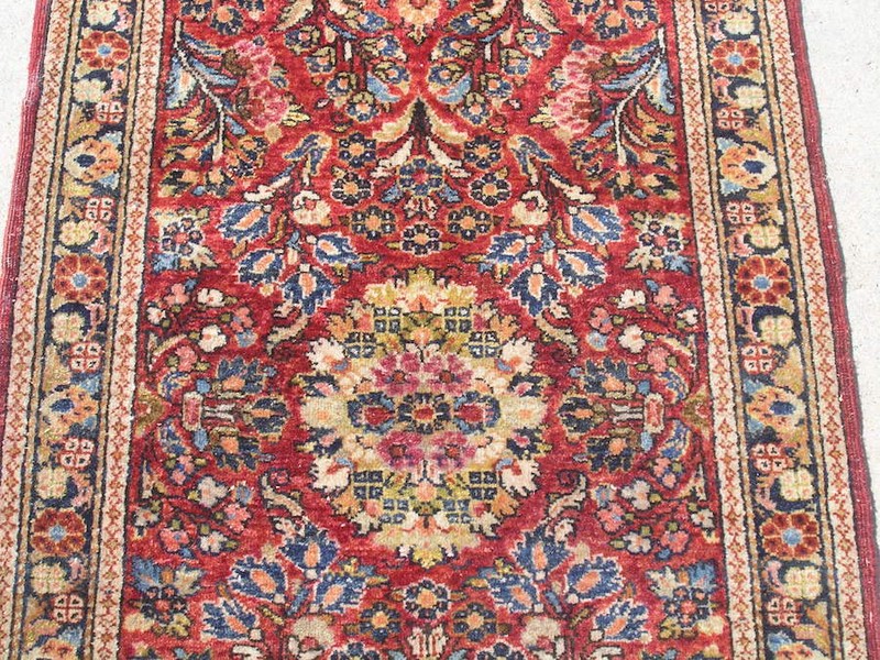 Excellent Antique Saroukk Red Hand Knotted Wool Oriental Rug Washed 2'3" x 4'2" gallery