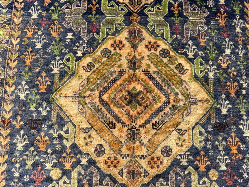 3'7x6'2 ft Vintage Afghan Baluchi Rug Navy and Gold Hand-Knotted Wool Area Rug gallery