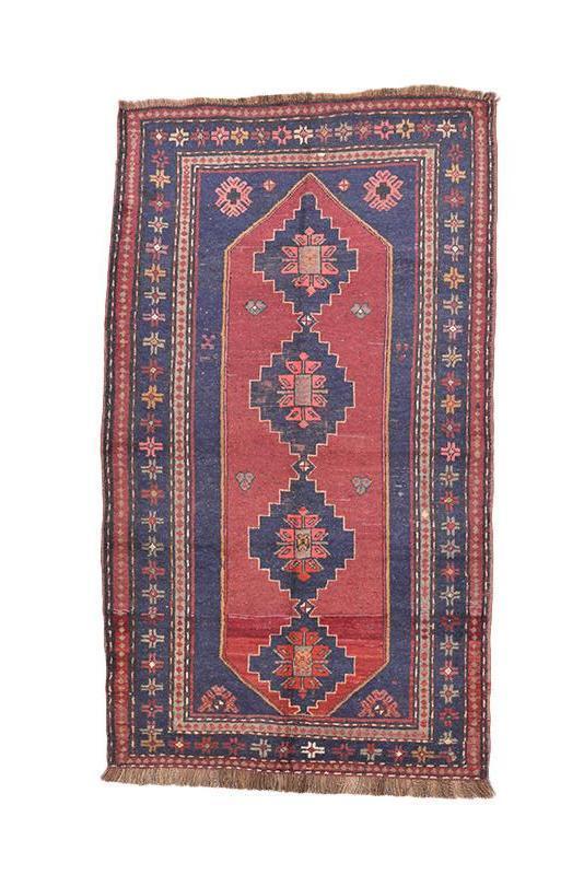 Tribal Medallion Geometric Afghan 3' 11" x 7' 1" Red Hand Knotted Area Rug