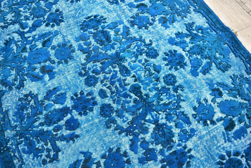 Turkish Rug 5x9 Handwoven Oushak Rug 178x286cm Overdyed Wool Embossed Blue Rug gallery