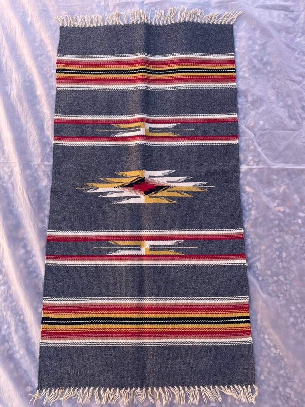 Vtg. Southwestern Design Hand Woven Kilim Area Rug Chimayo 40' x 20" gallery