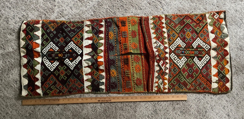 Vintage Handmade Turkish Kilim Cicim Wool Saddle Bag gallery