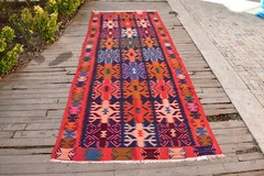 Caucasian Rug 55”x146” Handwoven Kilim 140x373cm Rug Oriental Vintage 4×12 Rug