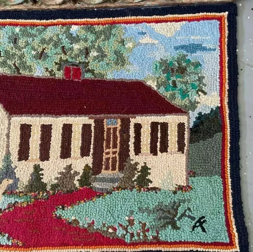 Gorgeous Hand Knotted Vintage Rug, w/Home & Dog Signed by Artist!. gallery
