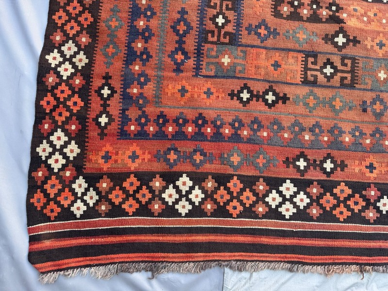 Coral Terracotta Faded Kilim Rug 9'8x13'1 Turkish Antique Tribal Boho decor gallery
