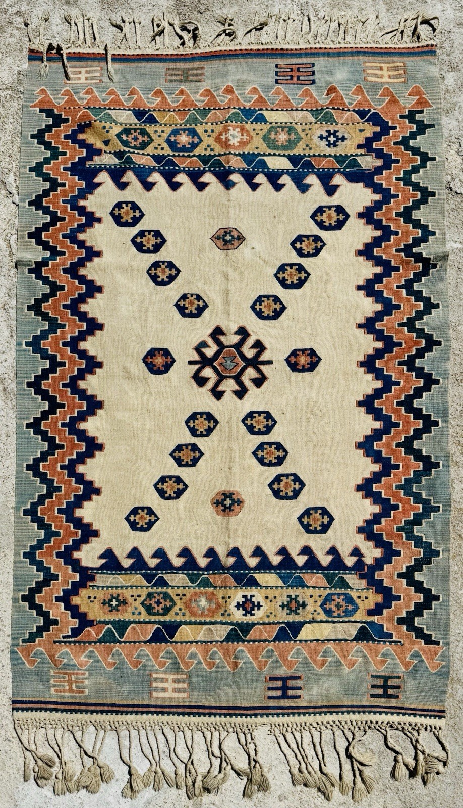 Vintage Handmade Wool Konya Kilim Rug with Natural Dyes - 167 cm x 114 cm gallery