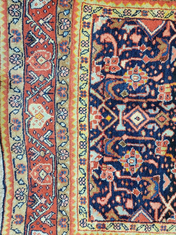 Antique Oriental Hand-Knotted Wool Runner Navy Blue/Red/Green 3'9" x 9'9" gallery