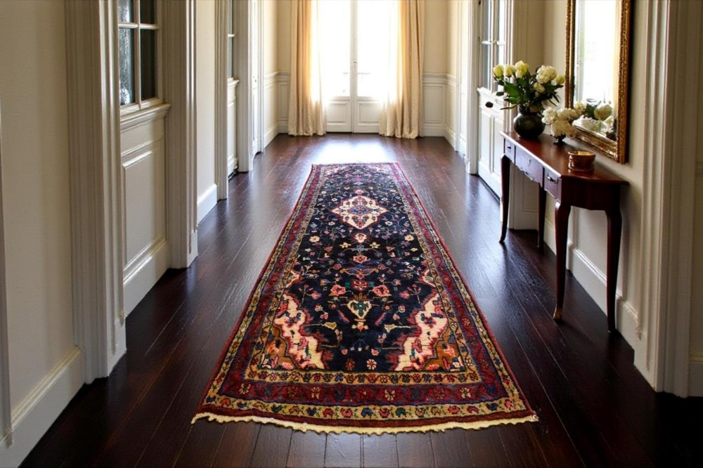 Vintage Carpet. Semi-Antique Handmade Oriental Wool Runner Vase Rug 3'5 x 9'4