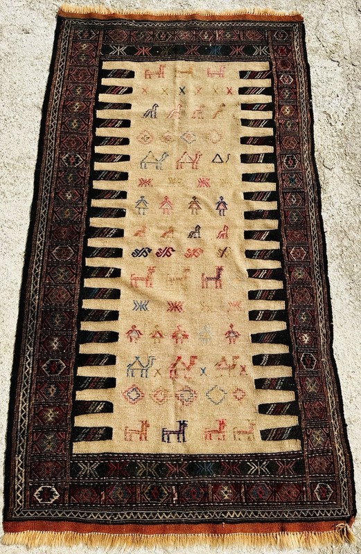 Vintage Rare Folk Art Koçan Turkmen Kilim Rug (184 cm x 101 cm) gallery