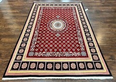Pakistani Rug 6×9 European Aubusson Design Wool Handmade Vintage Dark Red Carpet