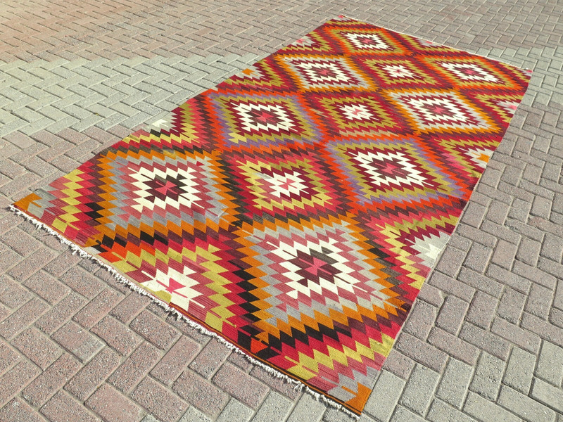 Turkish Kilim Wool Rug, Area Rugs, Handmade Floor Teppich, Large Carpet 72"x139" gallery
