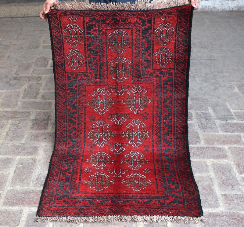 3x5 ft Vintage Hand Knotted Afghan Baluchi Wool Rug Red Oriental Antique Carpet gallery