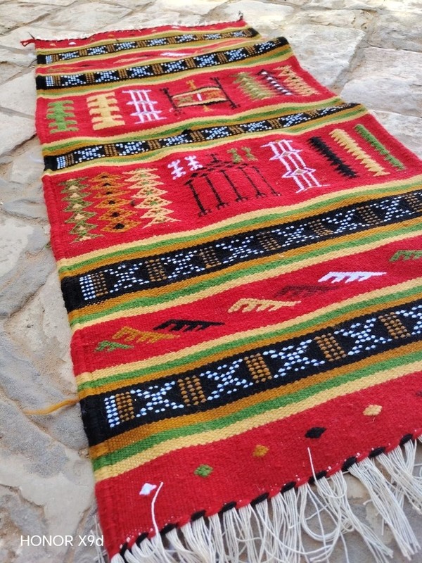 Algerian Berber Wool Rug 110x55 cm Handmade Sahara Tribal Kilim gallery
