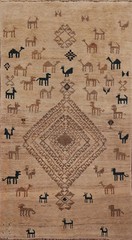 Little Animal Design Tribal Wool Gabbeh Light Brown Handmade Rug Area Carpet 4×7