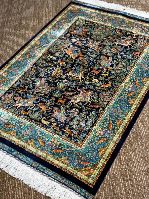 Silk Rug 3 x 5 Feet Hunting Design Shikargah Art Pattern Soft Lustrous Carpet gallery