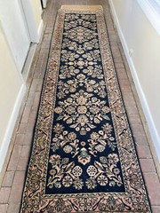 Vintage Hand Knotted Oriental Blue Pink Beige Runner Thick Rug 2.75 X 10 Ft
