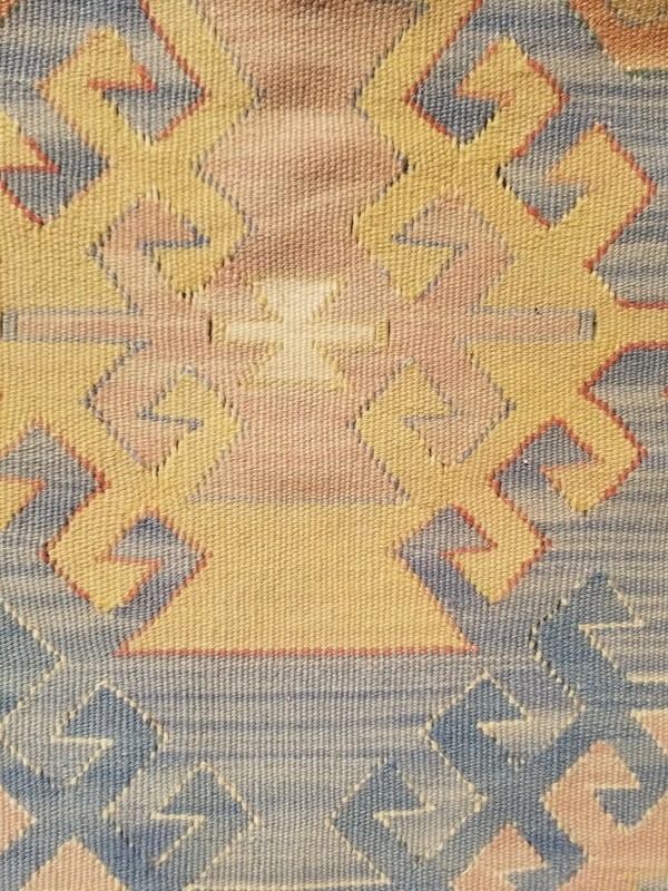 Distressed Vintage Traditional Handmade Turkish Wool Blue Kilim 5.9x2.2ft gallery