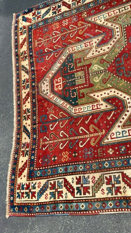 ANTIQUE CAUCASIAN SEWAN KAZAK RUG 6x7FT circa 1870 gallery