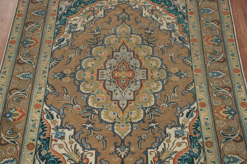 Traditional Over-Dyed Brown Rug 5x6 Ft Handmade Oriental Medallion Wool Carpet gallery
