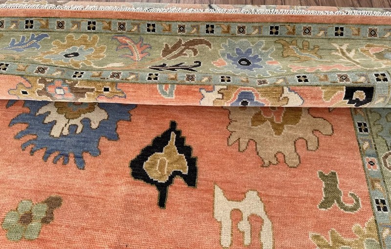 Muted Orange Oushak Rugs 10x14 ft Hand Knotted Woolen Turkish Floral Area Rug gallery
