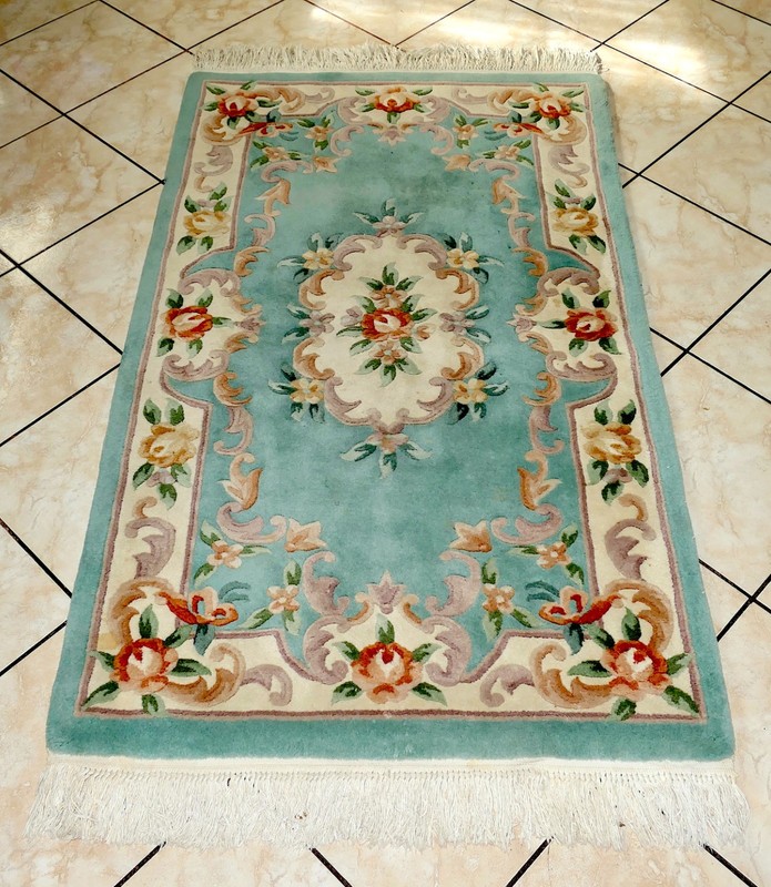 VNTG Chinese 5.10x3 Hand Knotted Peking Sculptured Teal Aqua Aubusson Area Rug gallery