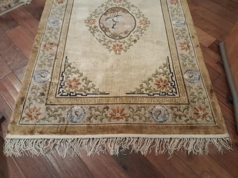 Antique 100% all Natural Silk on Silk pictorial Chinese Oriental rug 4' x 7' gallery