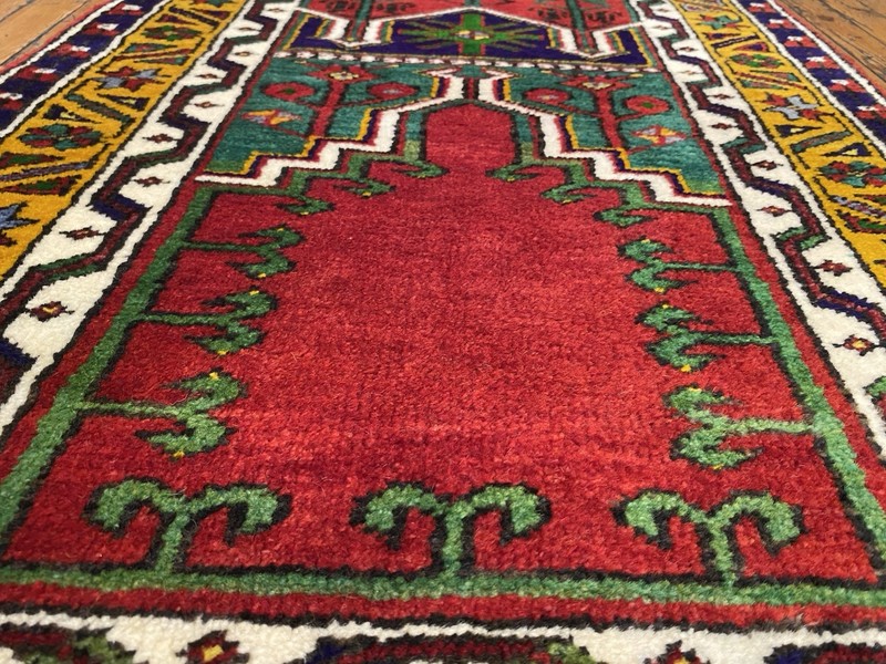 Antique 1940-1950's Wool Pile Muted Natural Dye Cappadocia Prayer Rug 2’5”x4’ft gallery