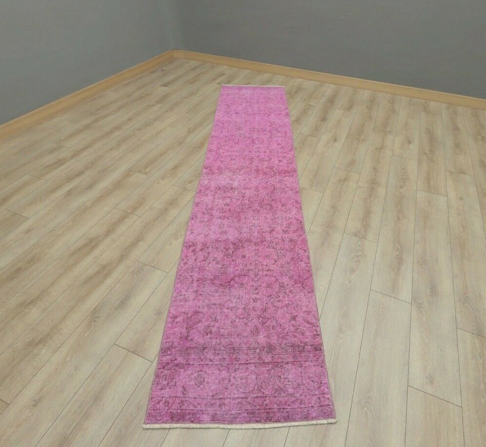 Sparta Pink Runner Rug Anatolian Vintage Handwoven Overdyed Ethnic Carpet 2x10ft gallery