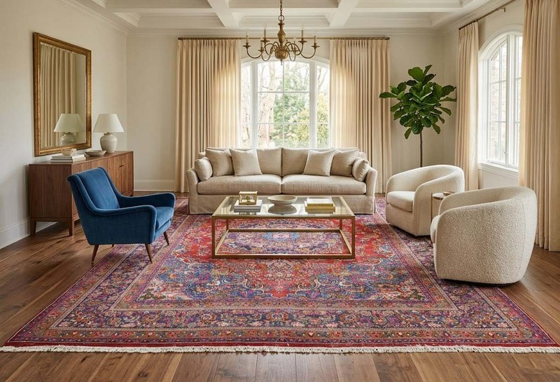 Semi-Antique Distressed Handmade Oriental Rug Living Room Carpet 9'7x12'6 Ft gallery