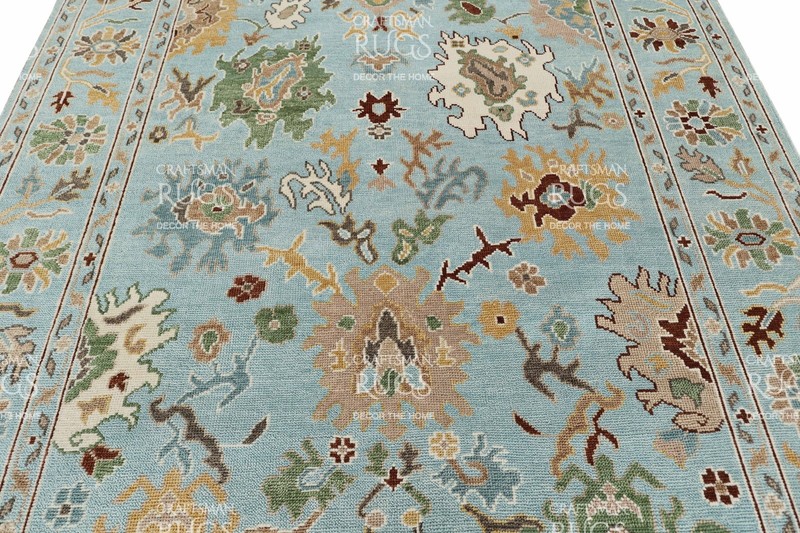 Handknotted Light Blue-Multi Floral Geometric Rug 8x10 ft gallery