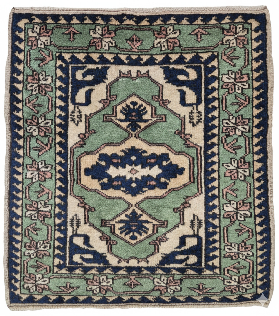 Vintage Hand-Knotted Anatolian Accent Rug 30x35”, Turkish Wool Carpet 1970s gallery