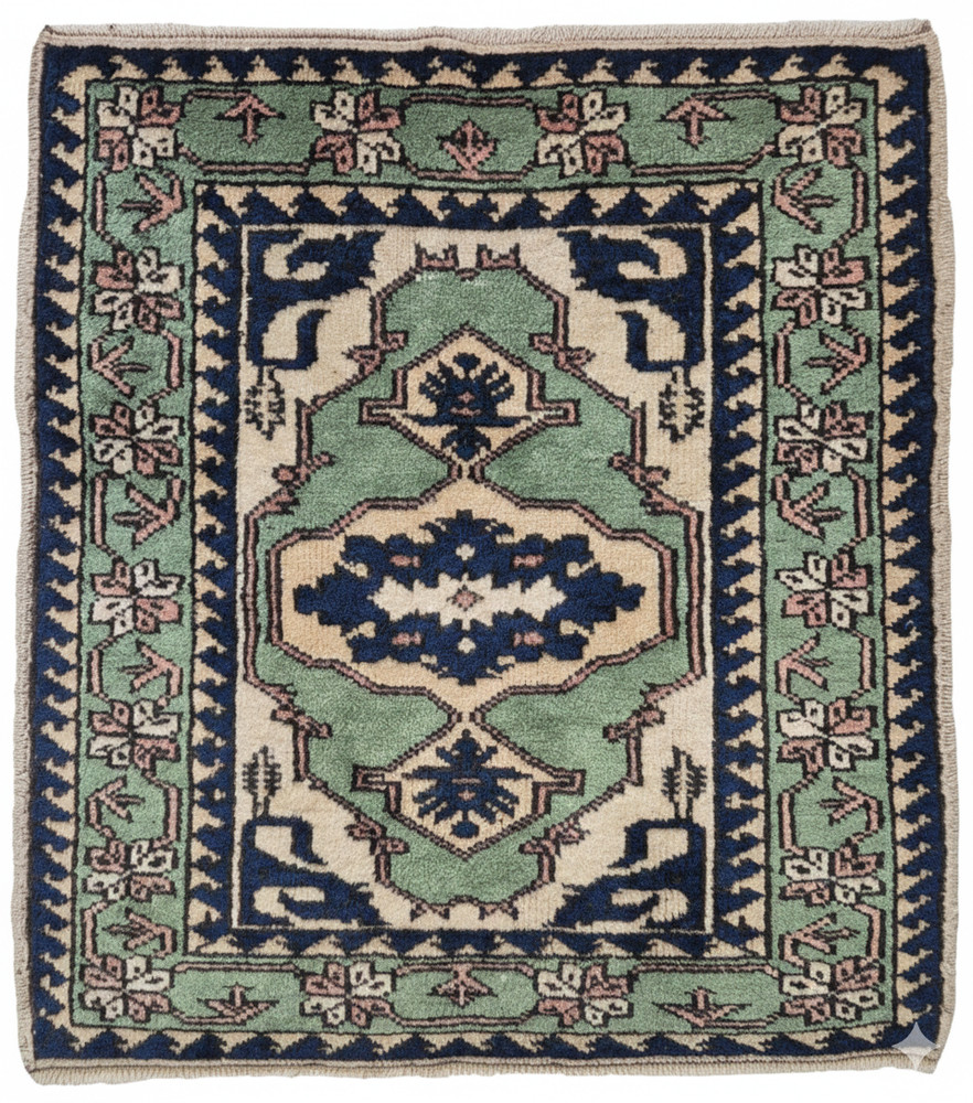 Vintage Hand-Knotted Anatolian Accent Rug 30x35”, Turkish Wool Carpet 1970s