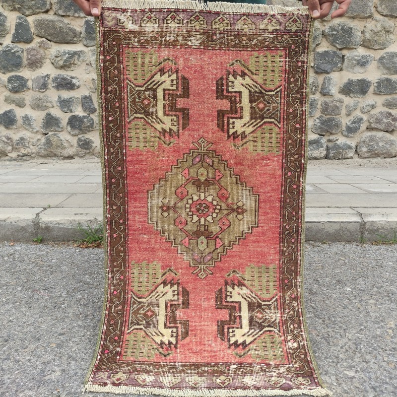 2x3 Turkish Vintage Small Rug 48 x 92 cm Handmade Bath Mat 1.57 x 3.02 ft gallery