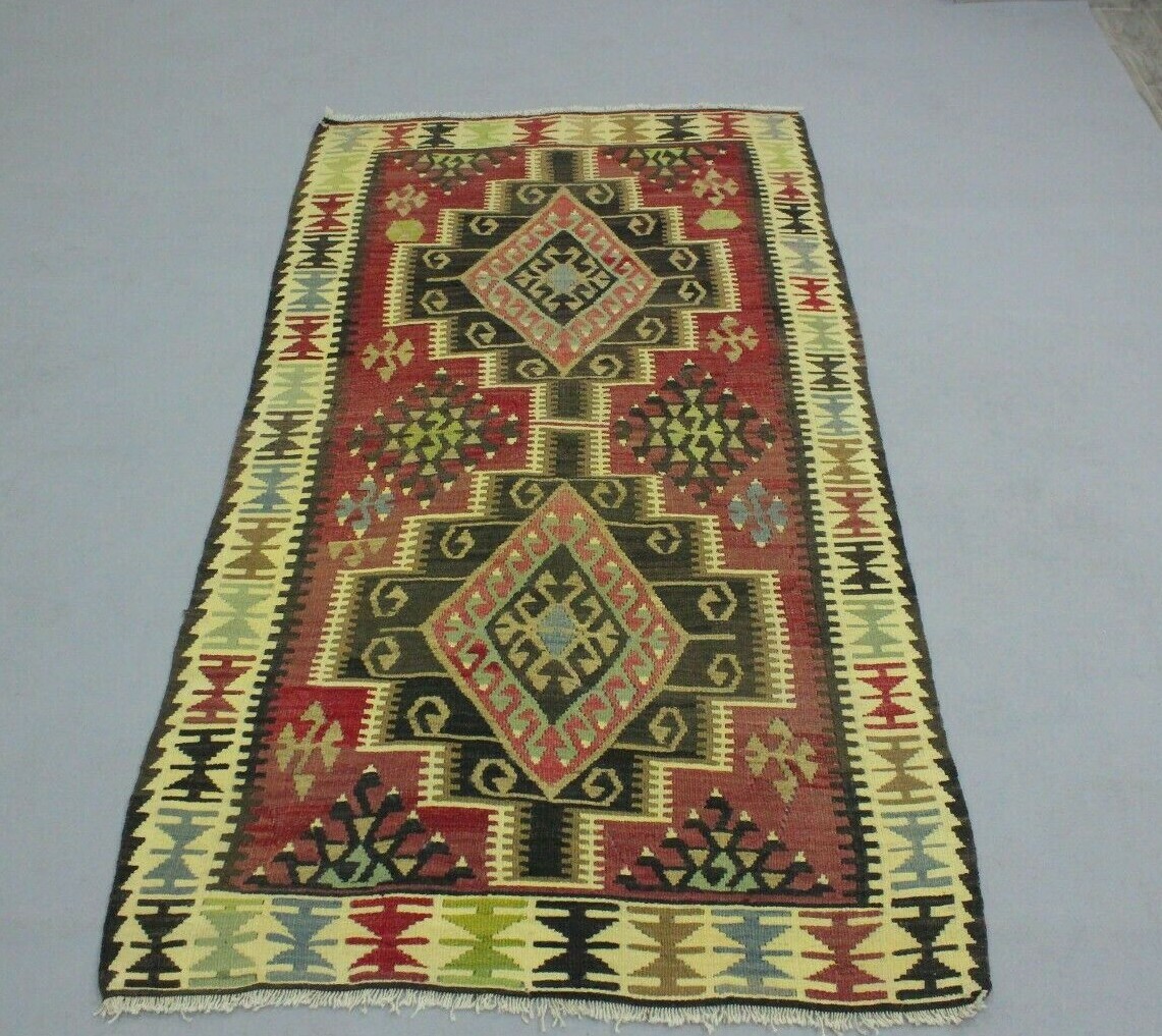 Cappadocia Handwoven Kilim Area Rug Anatolian Ethnic Vintage Wool Carpet 4x6 ft gallery