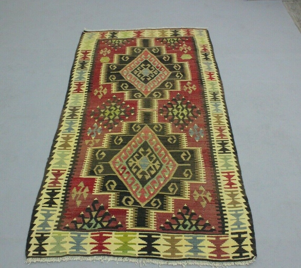 Cappadocia Handwoven Kilim Area Rug Anatolian Ethnic Vintage Wool Carpet 4x6 ft
