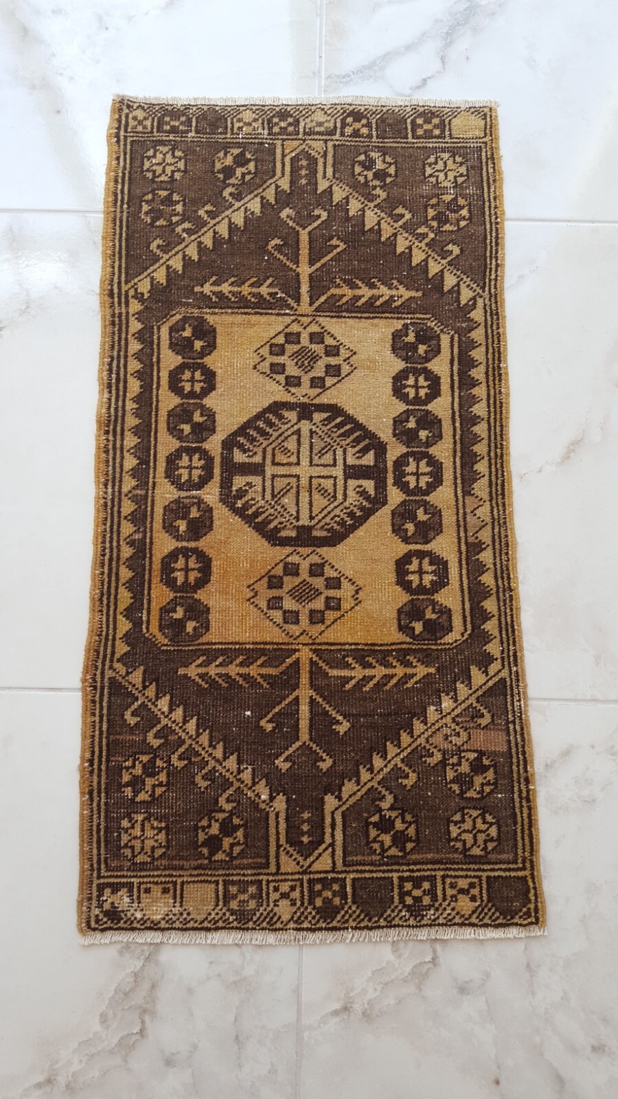Brown Traditional Geometric Rug Vintage Decor Rug Kitchen Rug Natural Wool Rug gallery